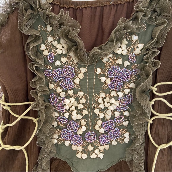 Boho hand crafted brown top size Small - Picture 5 of 15